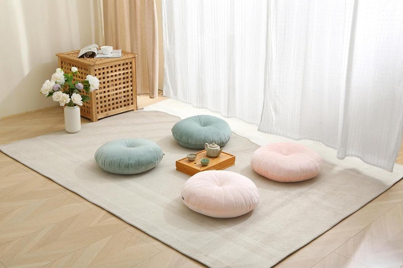 Volple Floor Pillow Meditation Cushion Round Large Floor Pillows Seating for Adults, Velvet Thick Floor Cushions for Yoga Living Room Balcony Outdoor Tatami 18inches（Green） - Image 5